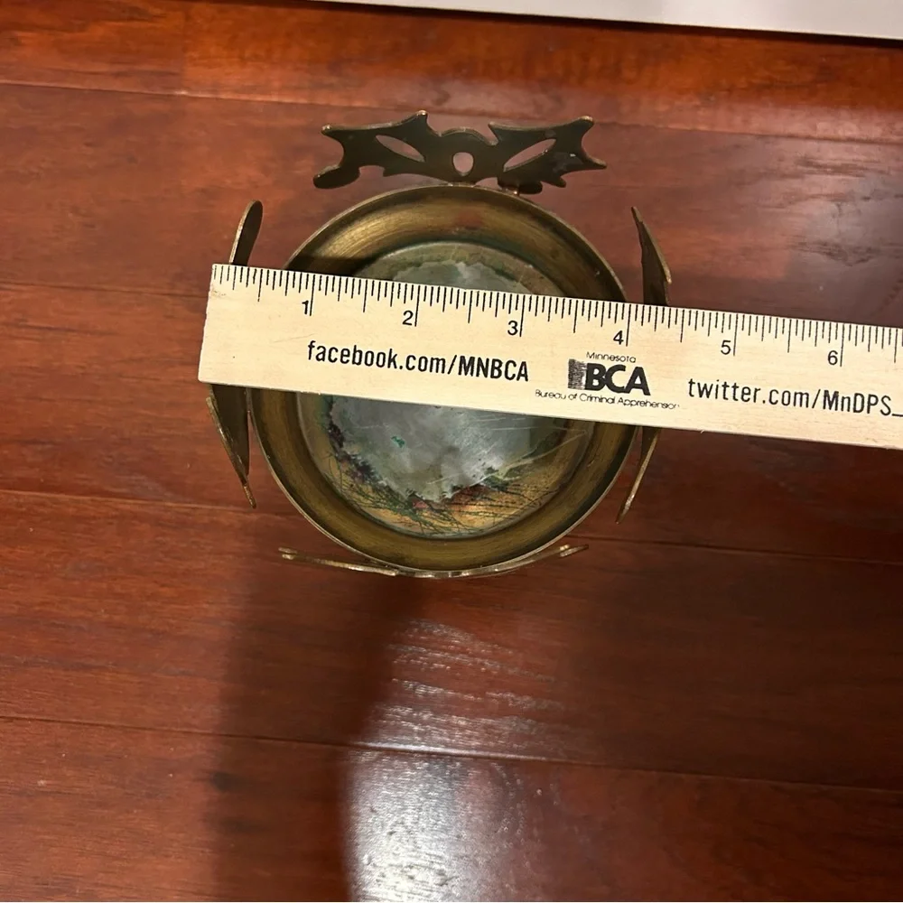 Vintage Brass Birds Flower Pedestal Decorative Tray Candle Holder Cutout Rim